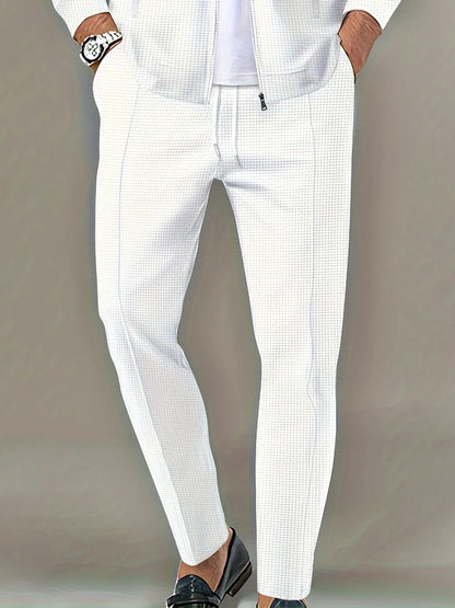 Pantalones largos de tela tipo gofre de tiro medio para hombre, pantalones elegantes y ligeros, adecuados para todas las estaciones