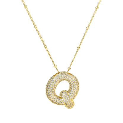 Collar con inicial de globo de circonita cúbica, colgante con letra burbuja del alfabeto AZ, chapado en oro y latón, para mujer, joyería de moda