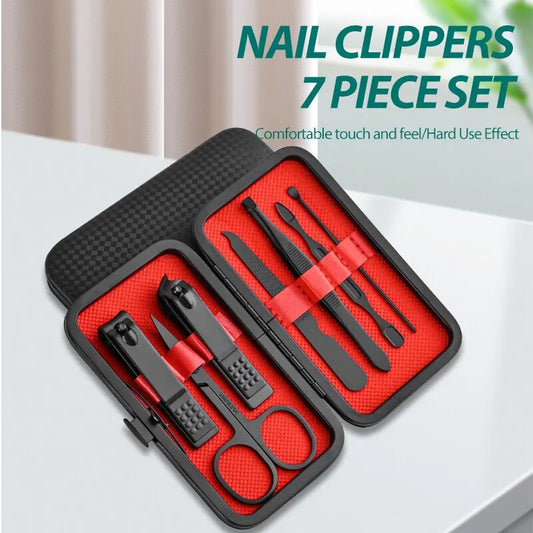 Accueil Coupe-ongles Ensemble de 7 pièces Outil de manucure à grande ouverture Mini compact Unisexe Cadeau Pince à sourcils