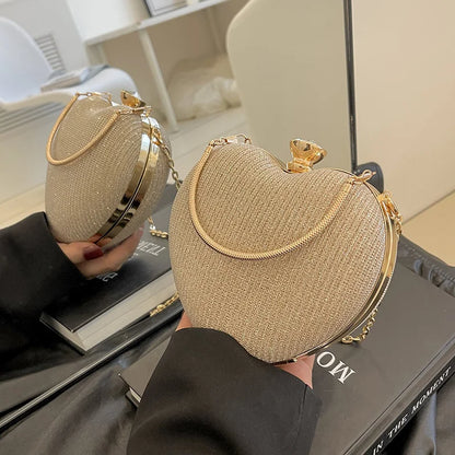 Bolso de mano de noche para mujer, bolso brillante con forma de corazón