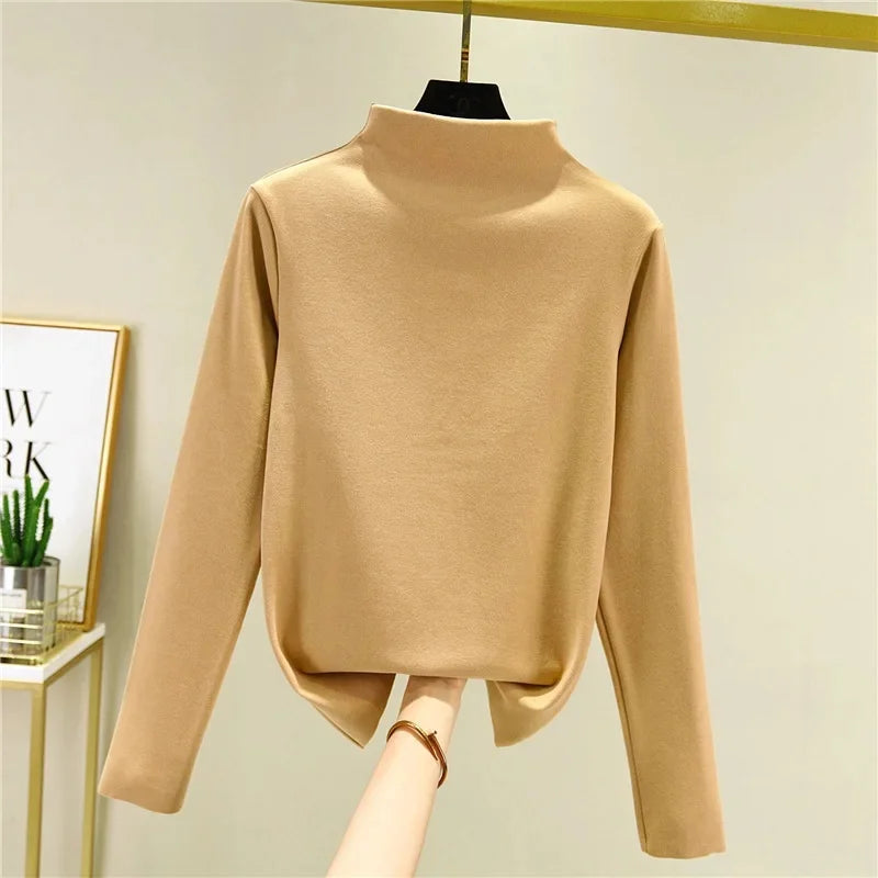 Camisa gruesa de manga larga con Base de forro polar de doble cara para mujer