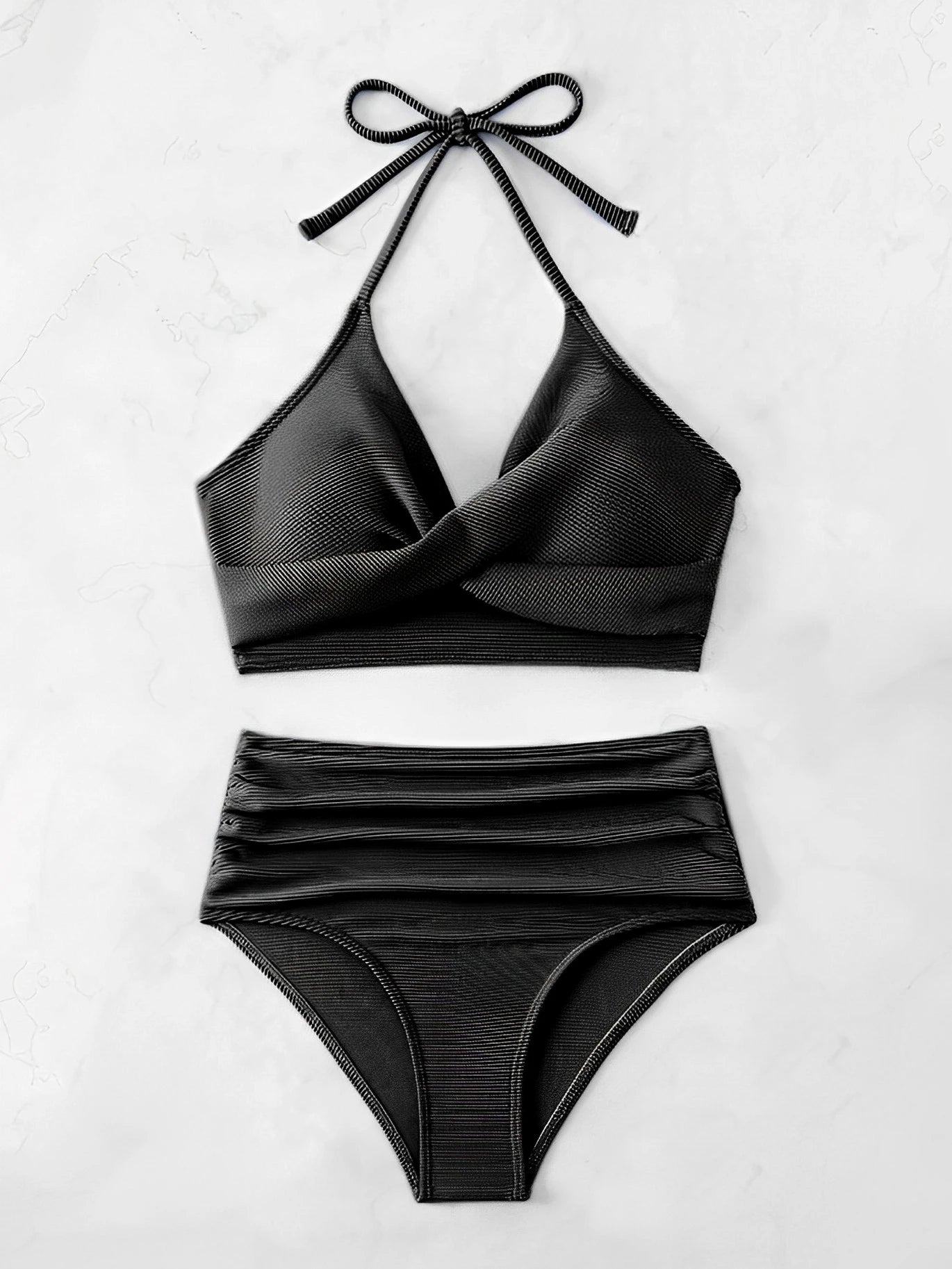 Bikini sexy de cintura alta 2025 para mujer, traje de baño con cuello halter, traje de baño liso para mujer, traje de baño para playa de verano.
