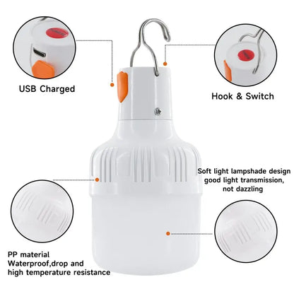Bombillas LED recargables por USB para exteriores, luz de emergencia de alto brillo, para acampar, pescar, linterna portátil, luces nocturnas