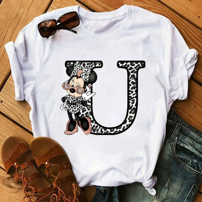 Camisetas con estampado de 26 letras para mujer, camisetas Disney 2024, camisetas casuales de verano de manga corta, camisetas gráficas para mujer, ropa para mujer
