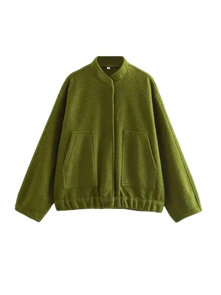 Chaqueta Bomber de gran tamaño con bolsillos para mujer, abrigo Vintage de manga larga con botón a presión, prendas de vestir exteriores para mujer, Tops elegantes