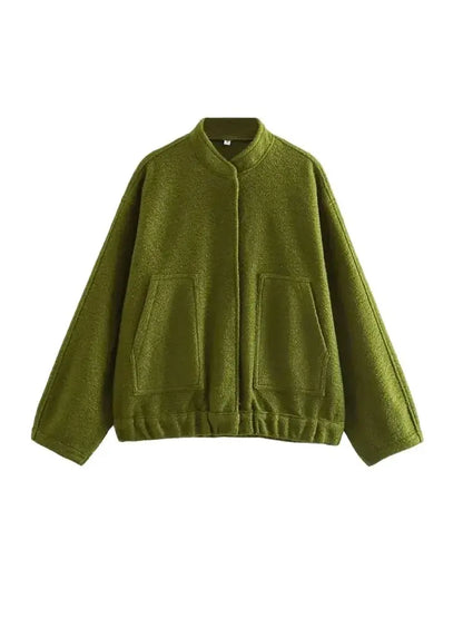 Chaqueta Bomber de gran tamaño con bolsillos para mujer, abrigo Vintage de manga larga con botón a presión, prendas de vestir exteriores para mujer, Tops elegantes
