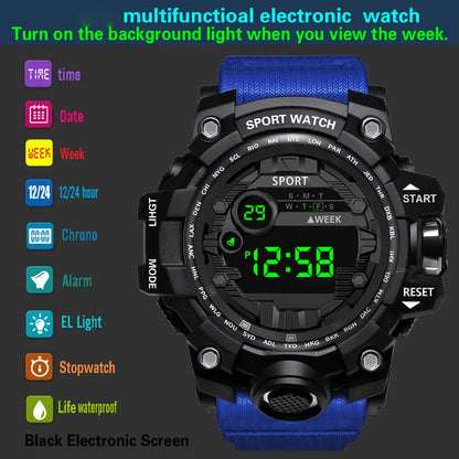 Reloj de pulsera electrónico deportivo de moda para hombre, esfera grande, multifuncional, resistente al agua, luminoso, alarma.