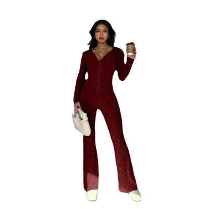 Conjunto cómodo de parte superior con cremallera informal para mujer