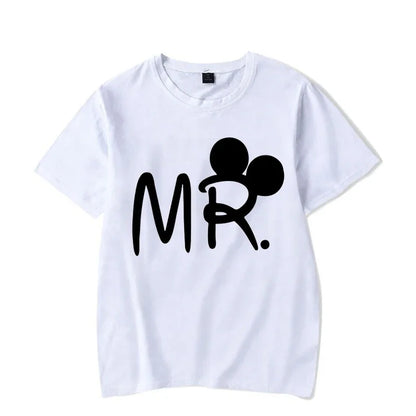 Camiseta de manga corta con estampado de ratón y dibujos animados de Mr. Mrs para parejas, camiseta de verano con estampado de letras, camiseta informal holgada para amantes, camiseta unisex