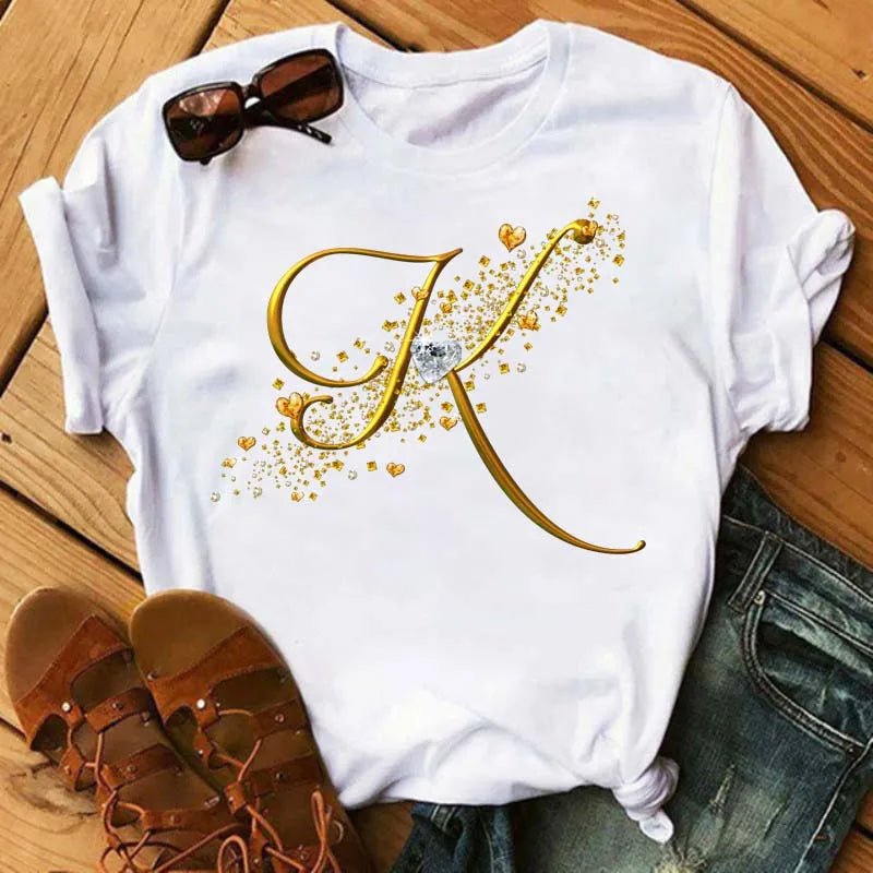 Camiseta de combinación de letras con nombre personalizado para mujer