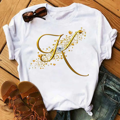 Camiseta de combinación de letras con nombre personalizado para mujer