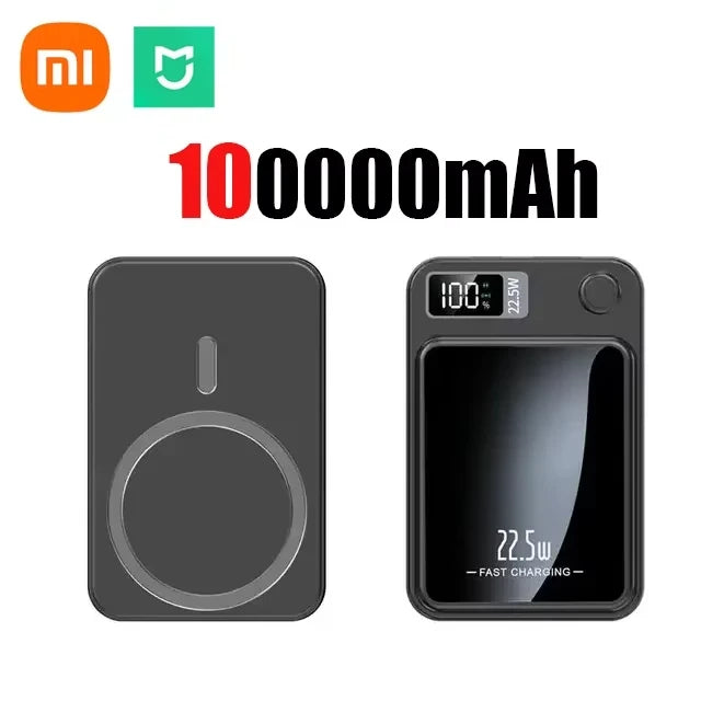 Cargador inalámbrico rápido Xiaomi de 100.000 mAh con batería externa magnética Magsafe para iPhone, Huawei y Samsung.