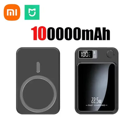 Cargador inalámbrico rápido Xiaomi de 100.000 mAh con batería externa magnética Magsafe para iPhone, Huawei y Samsung.
