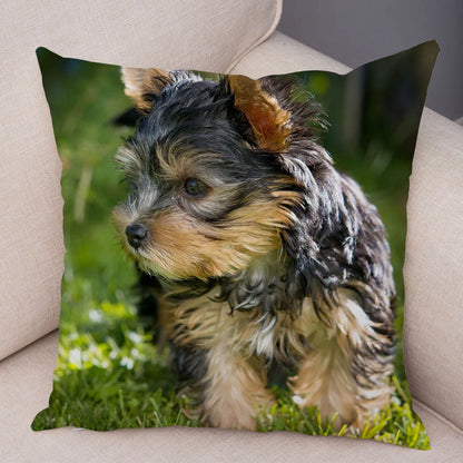 Funda de cojín decorativa con estampado de perro para sofá, hogar, mascota, adorable