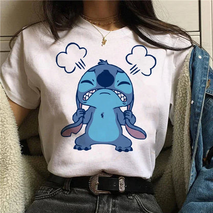 Camiseta divertida de dibujos animados de Stitch de Disney de los años 90 para mujer, camiseta de Lilo y Stitch, camiseta gráfica, ropa de calle, camisetas, ropa femenina