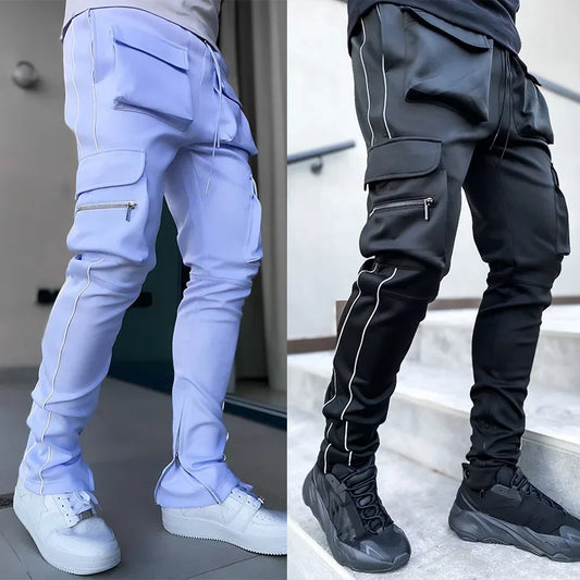Pantalones Cargo de primavera y otoño para hombre, pantalones informales deportivos de pierna recta reflectantes