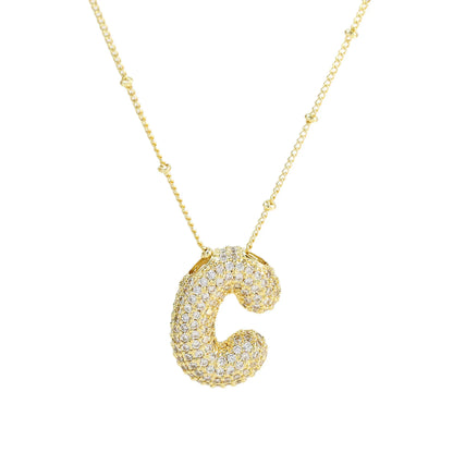 Collar con inicial de globo de circonita cúbica, colgante con letra burbuja del alfabeto AZ, chapado en oro y latón, para mujer, joyería de moda