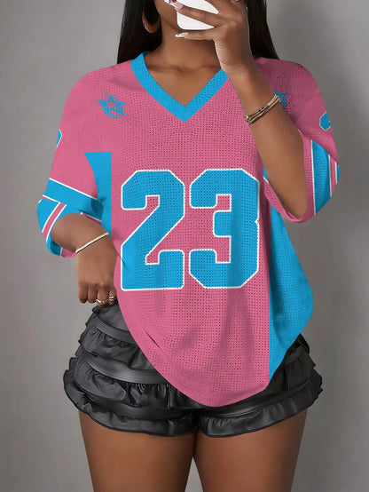 Camiseta deportiva de manga corta con cuello en V y estampado