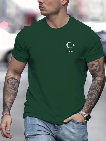 Camiseta de manga corta para hombre, cuello redondo, estampado de letras, cómoda, informal, de verano, talla holgada.