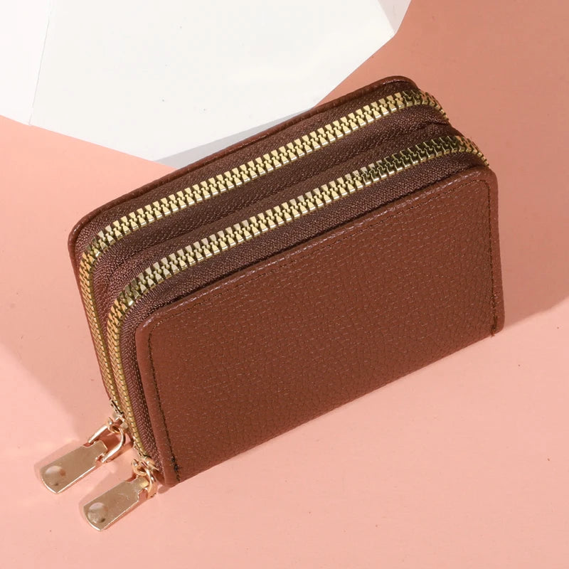 Monedero de estilo corto con cremallera para mujer, monedero con estampado de lichi