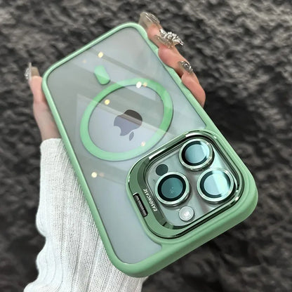 Funda magnética de lujo a prueba de golpes para iPhone 15, 14, 13, 12, 11, 16 Pro Max, 16 Plus, 16E, con soporte y protección de lente de cristal