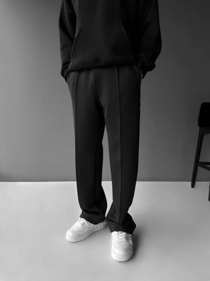 Pantalones casuales nuevos para hombre, elegantes y cómodos, con cintura elástica y cordón ajustable, de una sola línea, plisados, de color sólido, con bolsillos, pantalones de fregona