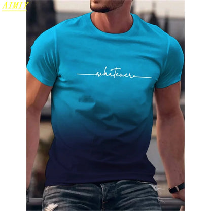 Camiseta de moda de verano con estampado de letras y rayas 3D para hombre, estilo hip hop, estilo Harajuku, informal, de cuello redondo, de gran tamaño