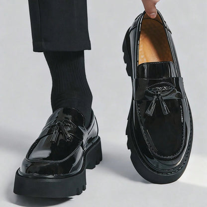 zapatos de vestir de negocios sin cordones para caballero, zapatos negros formales con hebilla brillante para fiesta