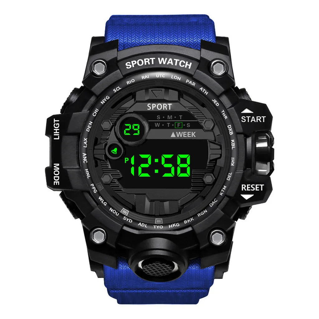 Reloj de pulsera electrónico deportivo de moda para hombre, esfera grande, multifuncional, resistente al agua, luminoso, alarma.