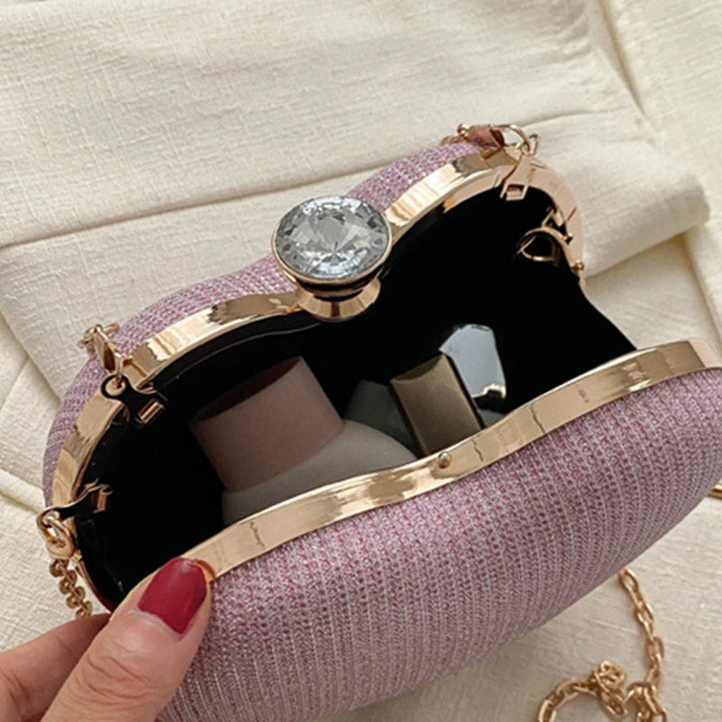 Bolso de mano de noche para mujer, bolso brillante con forma de corazón