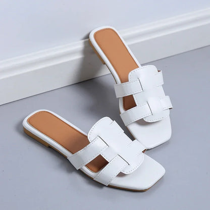 Sandales plates de créateur pour femmes, chaussures tissées décontractées à semelle