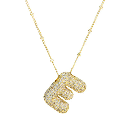 Collar con inicial de globo de circonita cúbica, colgante con letra burbuja del alfabeto AZ, chapado en oro y latón, para mujer, joyería de moda