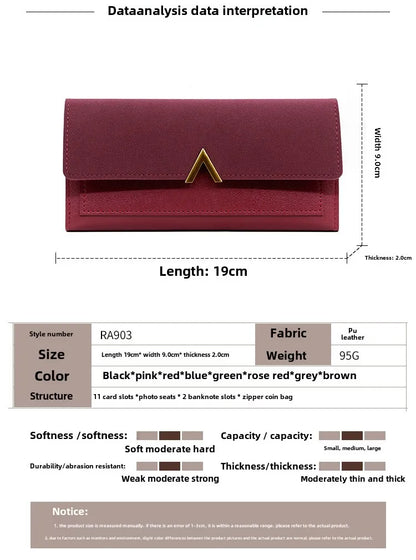 cartera larga con hebilla en forma de V para mujer, cartera triple para mujer
