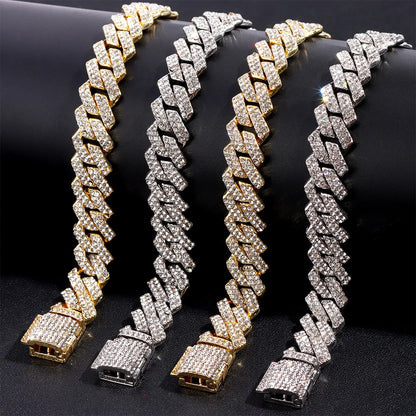 Cuban Link Chain Necklace with Rhinestones for Men and Women, Iced Out Necklace 