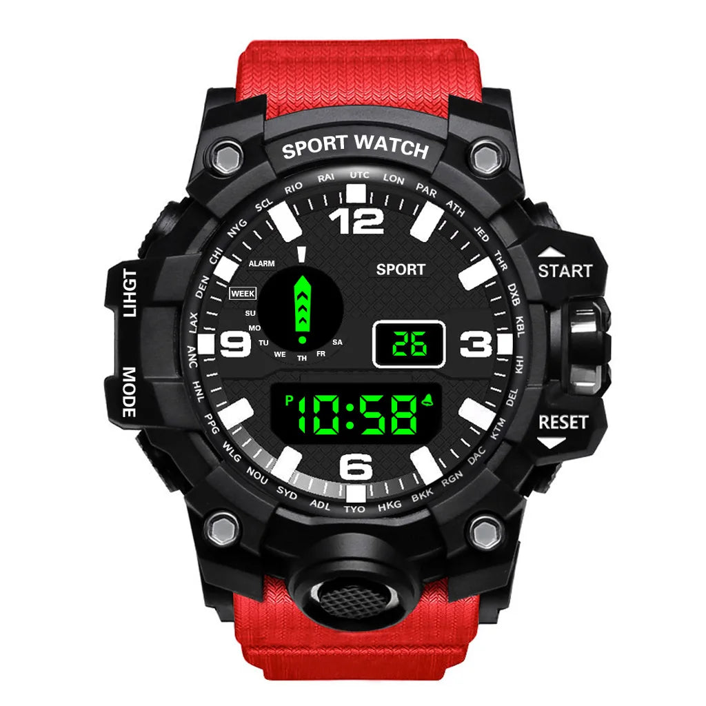 Reloj de pulsera electrónico deportivo de moda para hombre, esfera grande, multifuncional, resistente al agua, luminoso, alarma.