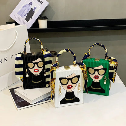 Women Hard Leather Evening Bags High Quality Hip Hop Party Shoulder Bag Luxury Designer Handbag