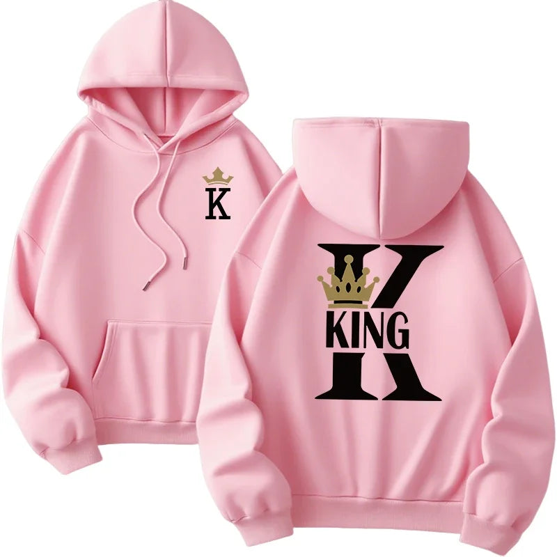 sudaderas con capucha para hombre y mujer, sudaderas con estampado de King Queen, ropa informal versátil para parejas, jersey diario para Otoño e Invierno