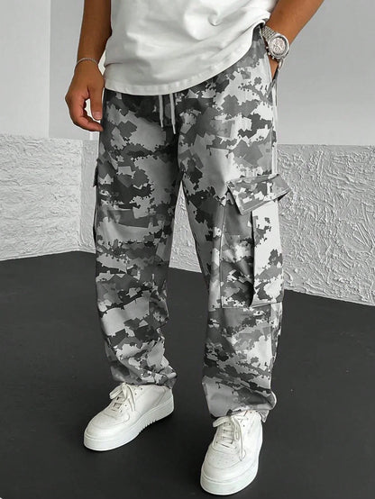 Pantalones cargo de pierna recta con estampado de camuflaje para hombre, ropa de calle de moda, pantalones tácticos para exteriores, pantalones de trabajo largos de moda para hombre