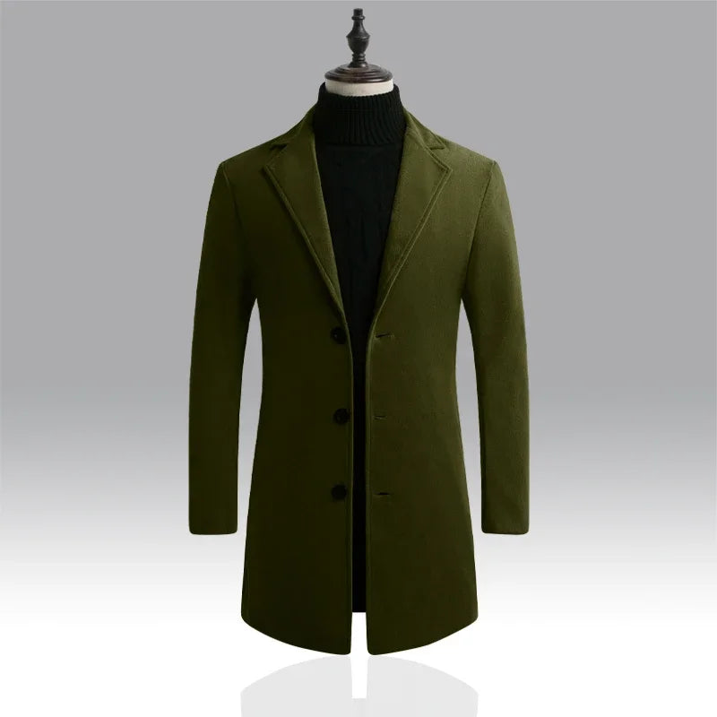 nuevo abrigo largo de algodón nueva mezcla de lana Color puro Casual moda de negocios ropa de hombre chaqueta cortavientos delgada