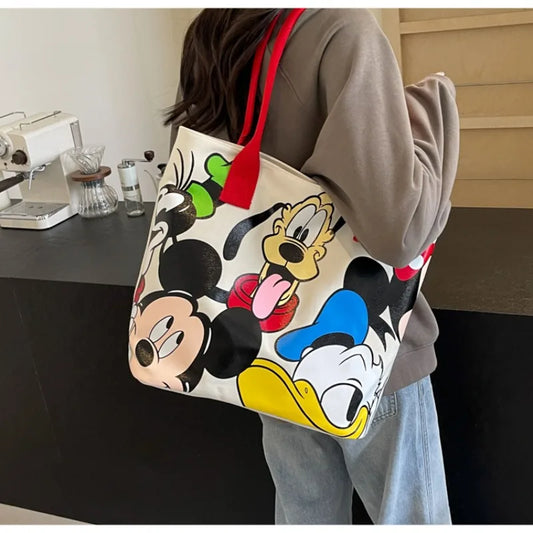 DisneyCartoon Mickey, bolso de lona versátil de gran capacidad a la moda, bolso de mano versátil e informal para mujer, bolso de clase para estudiantes