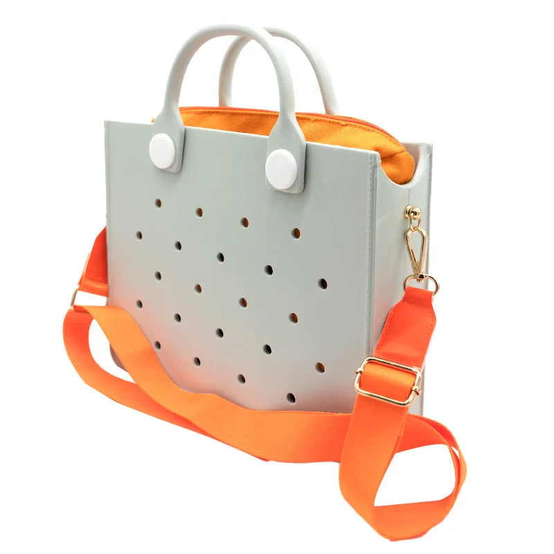 Bolso de mano morado con perforaciones  para mujer, informal, impermeable, para viajes, con abalorios, para playa y exteriores.