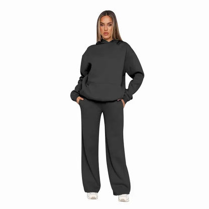 Nueva llegada Otoño/Invierno Color sólido manga larga Sudadera con capucha mujer moda Casual traje inferior de campana