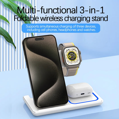 Cargador inalámbrico rápido LED de 30 W, estación de carga plegable 3 en 1 para iPhone 15, 14, 13, 12, 11, Apple Watch 9, 8, 7, 6, 5 y Airpods Pro