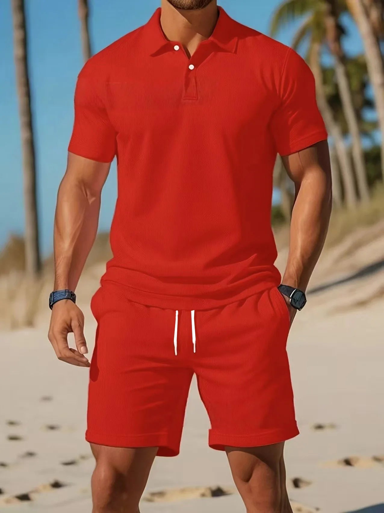 Conjunto de camisa Polo con botones de manga corta y pantalones cortos