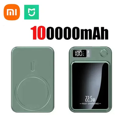 Cargador inalámbrico rápido Xiaomi de 100.000 mAh con batería externa magnética Magsafe para iPhone, Huawei y Samsung.