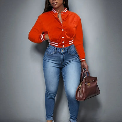 Veste de baseball à simple boutonnage pour femme printemps et automne, veste de couleur unie, style européen et américain
