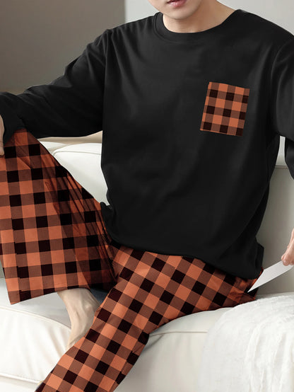 Conjunto de pijama de dos piezas para hombre ropa de dormir a cuadros pantalones de manga larga Otoño e Invierno