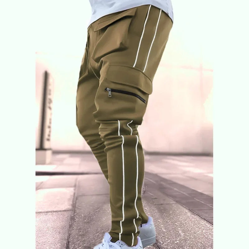 Pantalones Cargo de primavera y otoño para hombre, pantalones informales deportivos de pierna recta reflectantes
