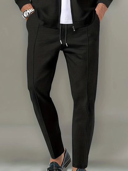 Pantalones largos de tela tipo gofre de tiro medio para hombre, pantalones elegantes y ligeros, adecuados para todas las estaciones