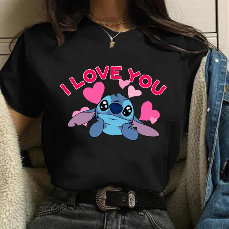Camiseta divertida de dibujos animados de Stitch de Disney de los años 90 para mujer, camiseta de Lilo y Stitch, camiseta gráfica, ropa de calle, camisetas, ropa femenina